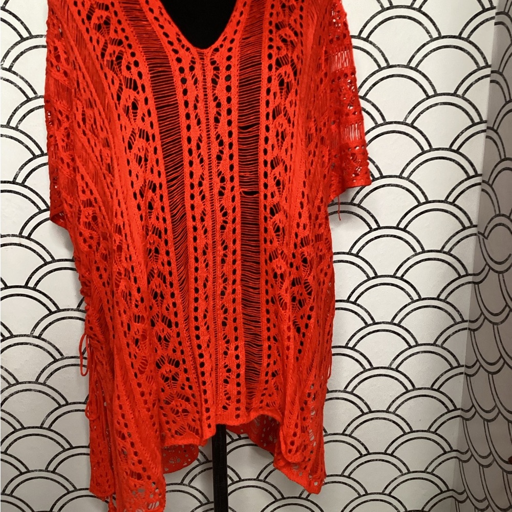 Vibrant Orange Crochet Cover-Up – One Size | Beach-Ready Boho with Bold Flair - Picture 3 of 9